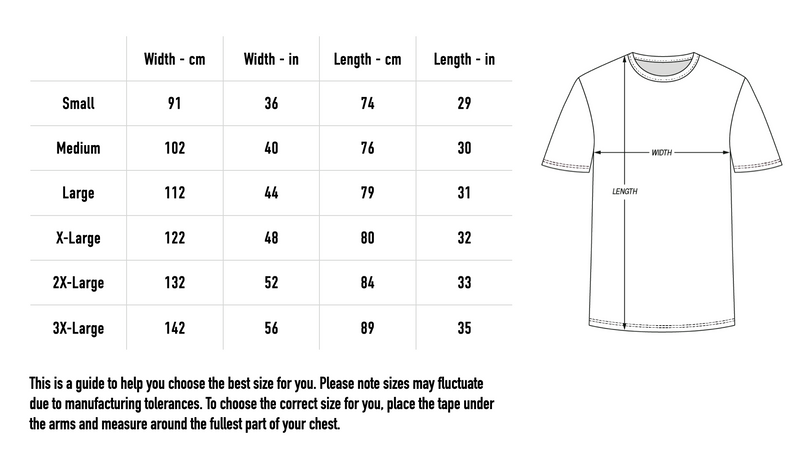 Size chart for Mask T-Shirt - Black